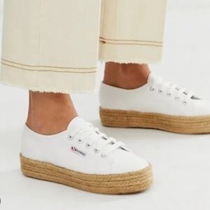 Superga White Canvas platform sneaker